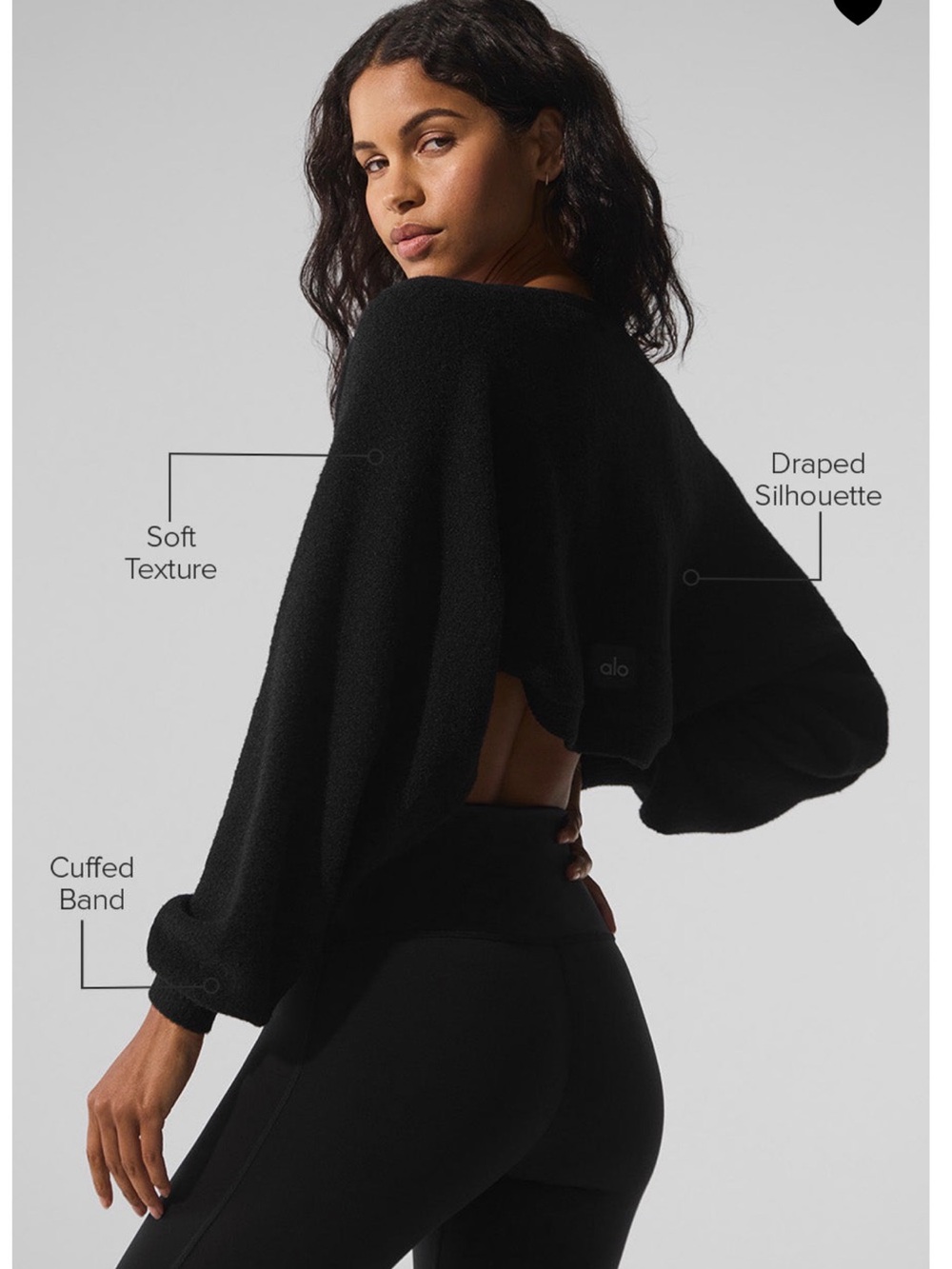 ALO Yoga Black Cropped Draped Back Sweater